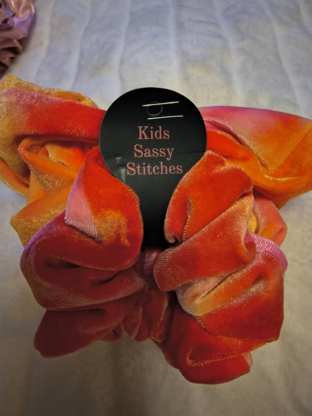 Scrunchie, hair accessory, 3 pack one sm/md/lg scrunchie, in a vibrant orange and pink