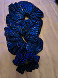 Scrunchie, hair accessory, 3 pack of one sm/md/lg scrunchie, in deep blue and black animal print