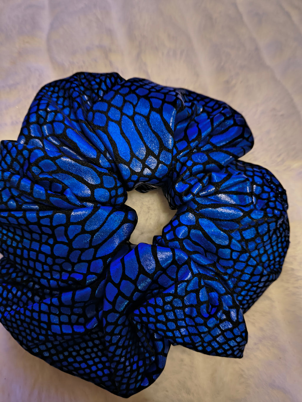 Scrunchie, hair accessory, 3 pack of one sm/md/lg scrunchie, in deep blue and black animal print
