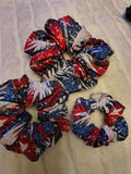 Scrunchie, hair accessory, 3 pack of one sm/md/large scrunchie, for festive 4th of July Holiday with stars of red, white, and blue
