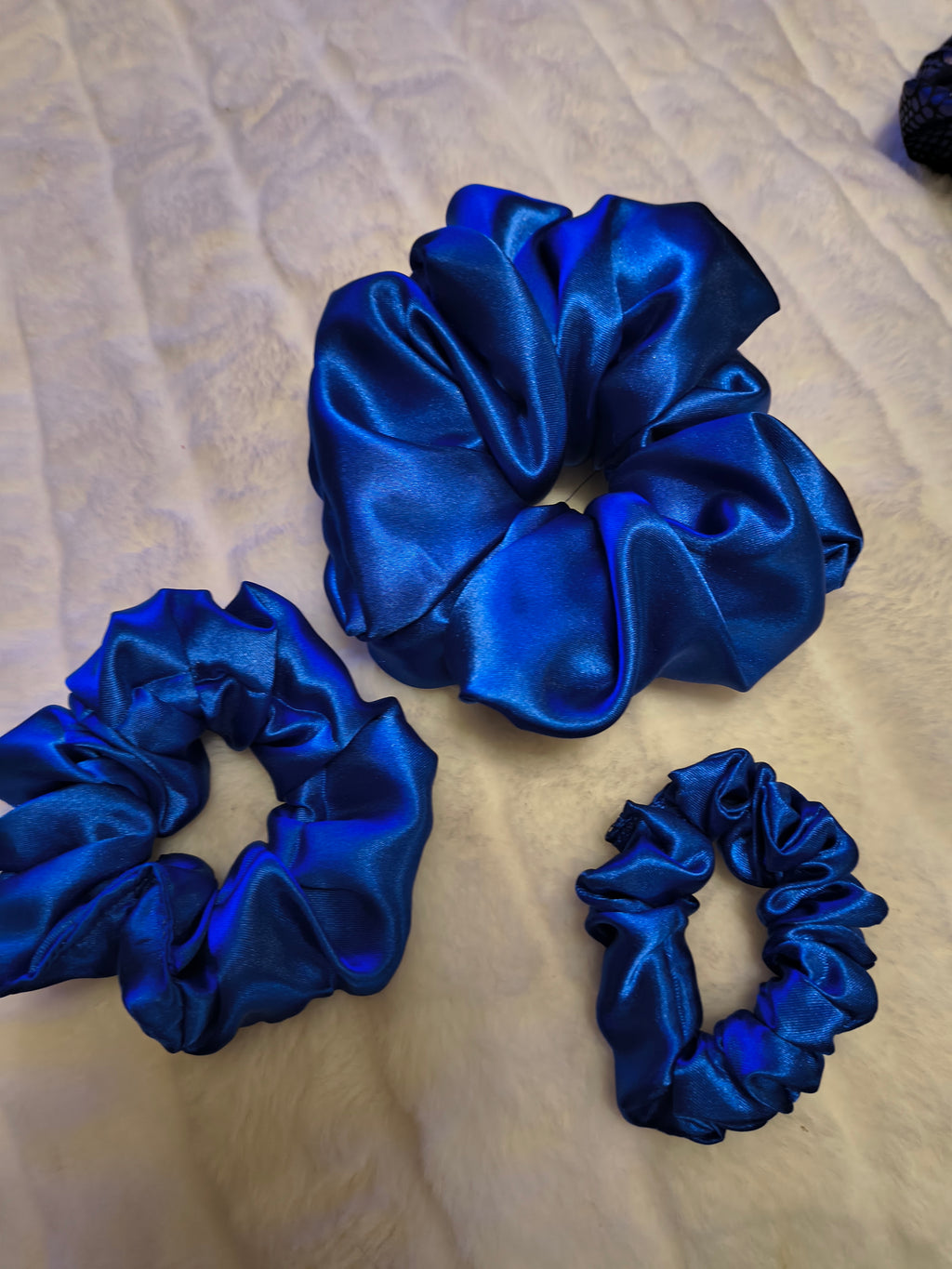 Scrunchie, hair accessory, set of three (sm, md, and lg), beautiful soft satin blue