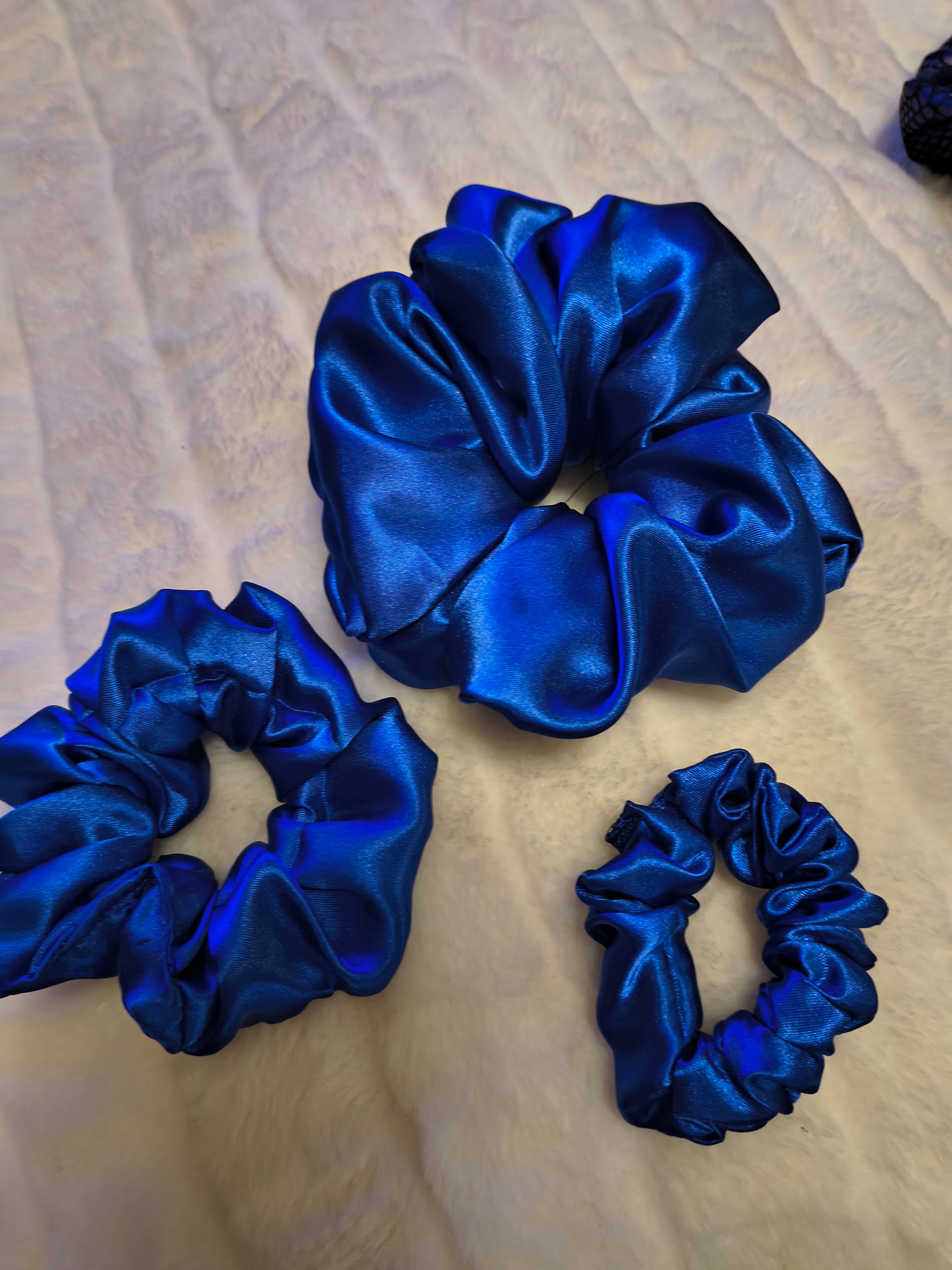 Scrunchie, hair accessory, set of three (sm, md, and lg), beautiful soft satin blue