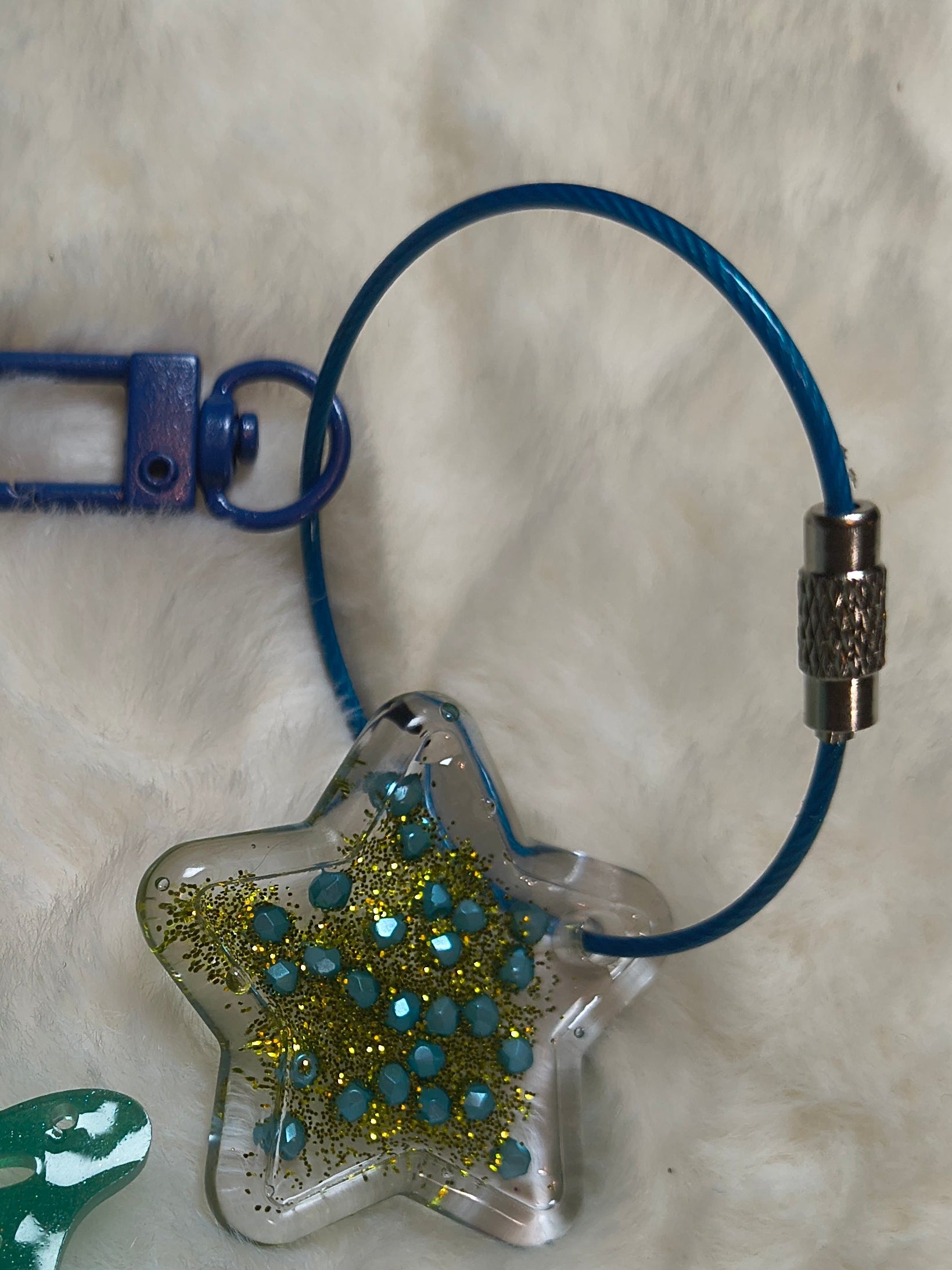 Hair Clip and Key Chain, 2 beautiful blue and green sparkle butterfly clips with a key chain added to set