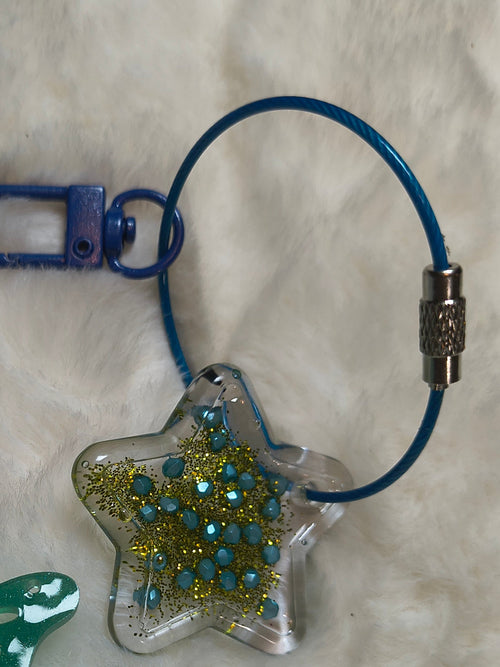Hair Clip and Key Chain, 2 beautiful blue and green sparkle butterfly clips with a key chain added to set