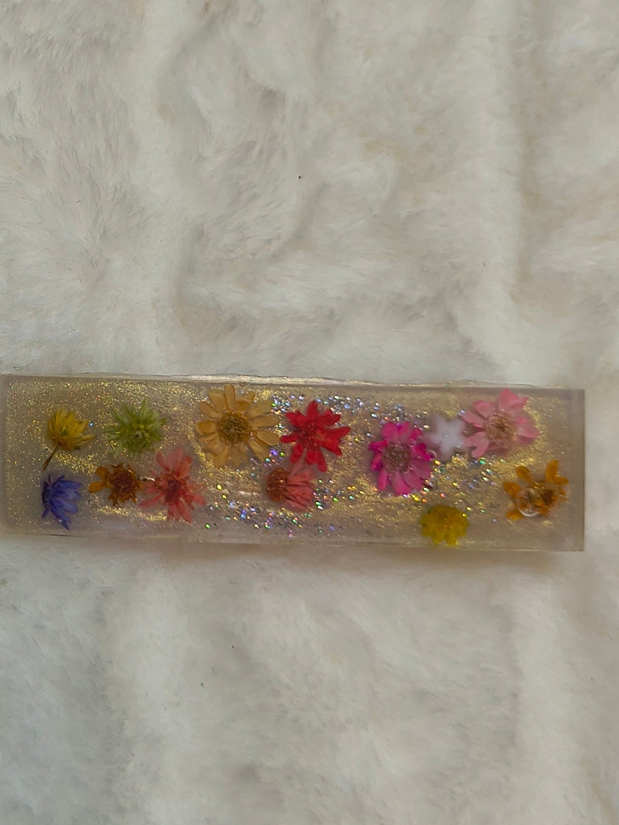 Hair Clip, 3 hair clips, each is unique, one has small flowers in the resin design, in shape and styles are different, sparkles