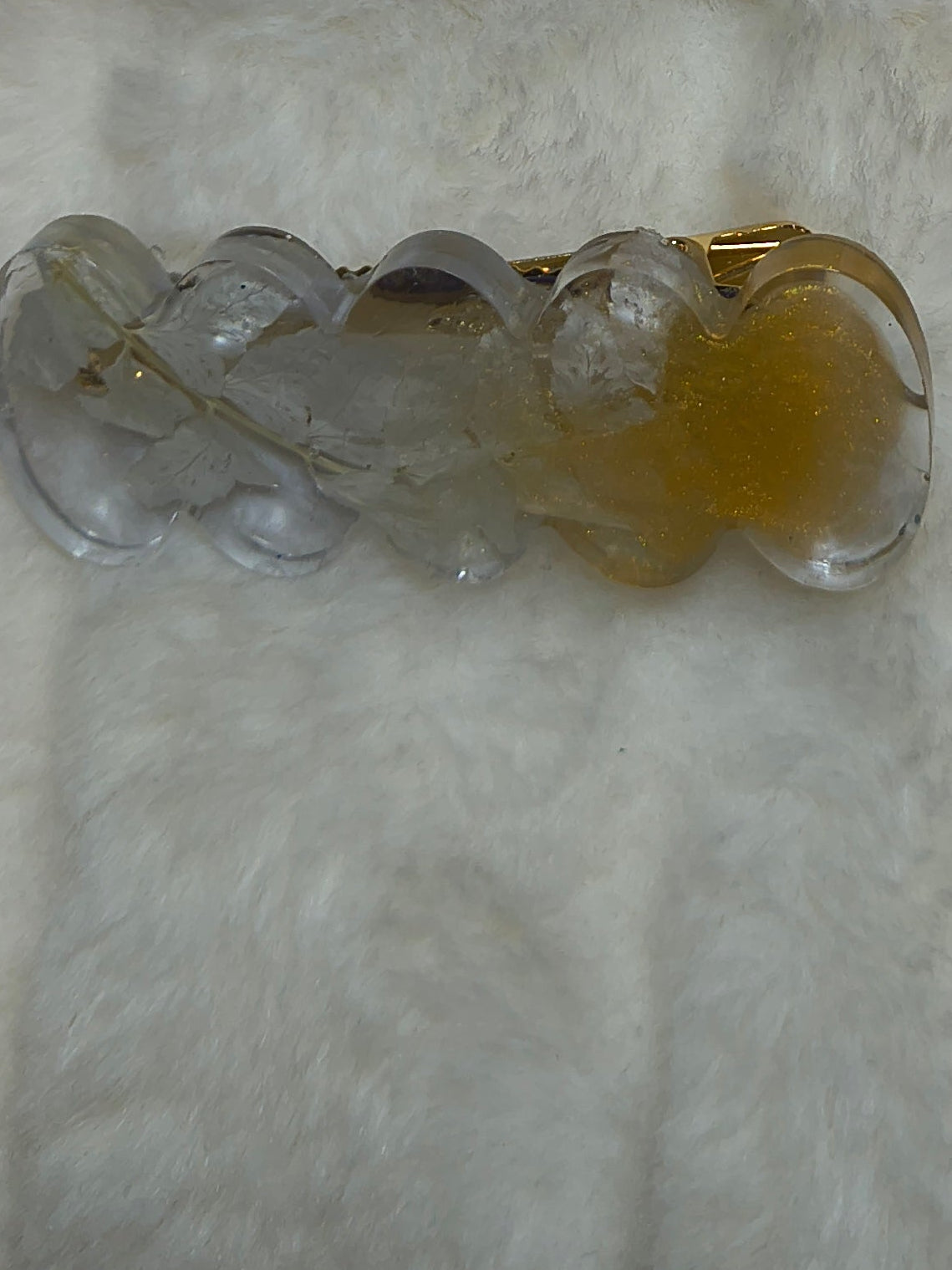 Hair Clip, 3 hair clips, each is unique, one has small flowers in the resin design, in shape and styles are different, sparkles