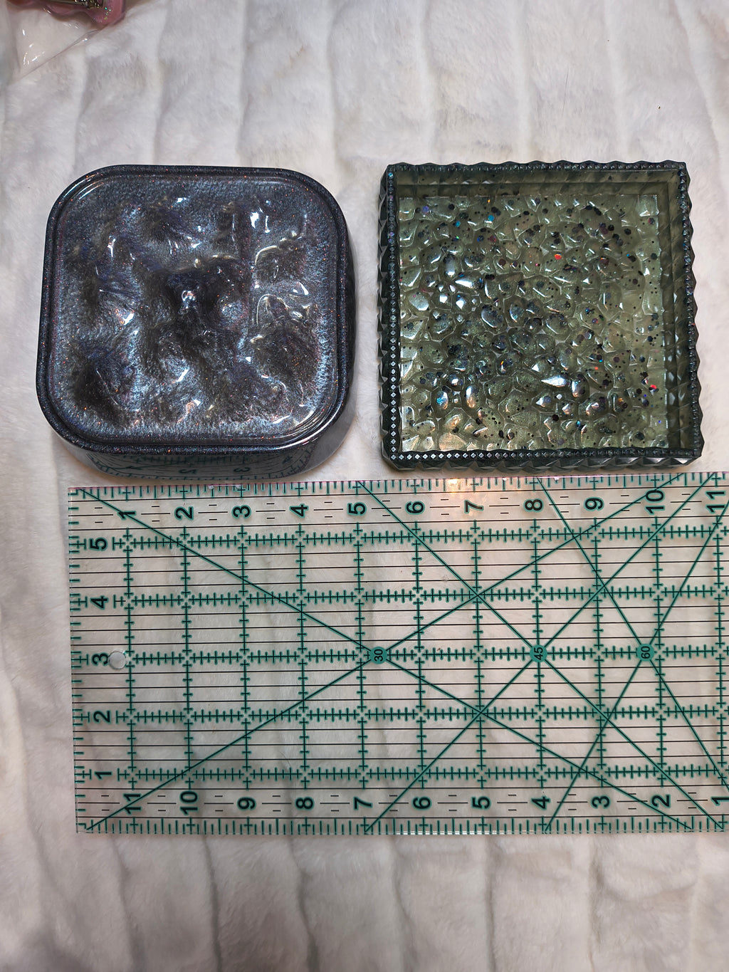 Resin Trinket Holder Set — Lidded Vessel & Tray, Silver & Black Sparkle