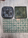 Resin Trinket Holder Set — Lidded Vessel & Tray, Silver & Black Sparkle