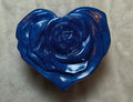Dark Blue sparkling heart shape vessel with rose lid Close up