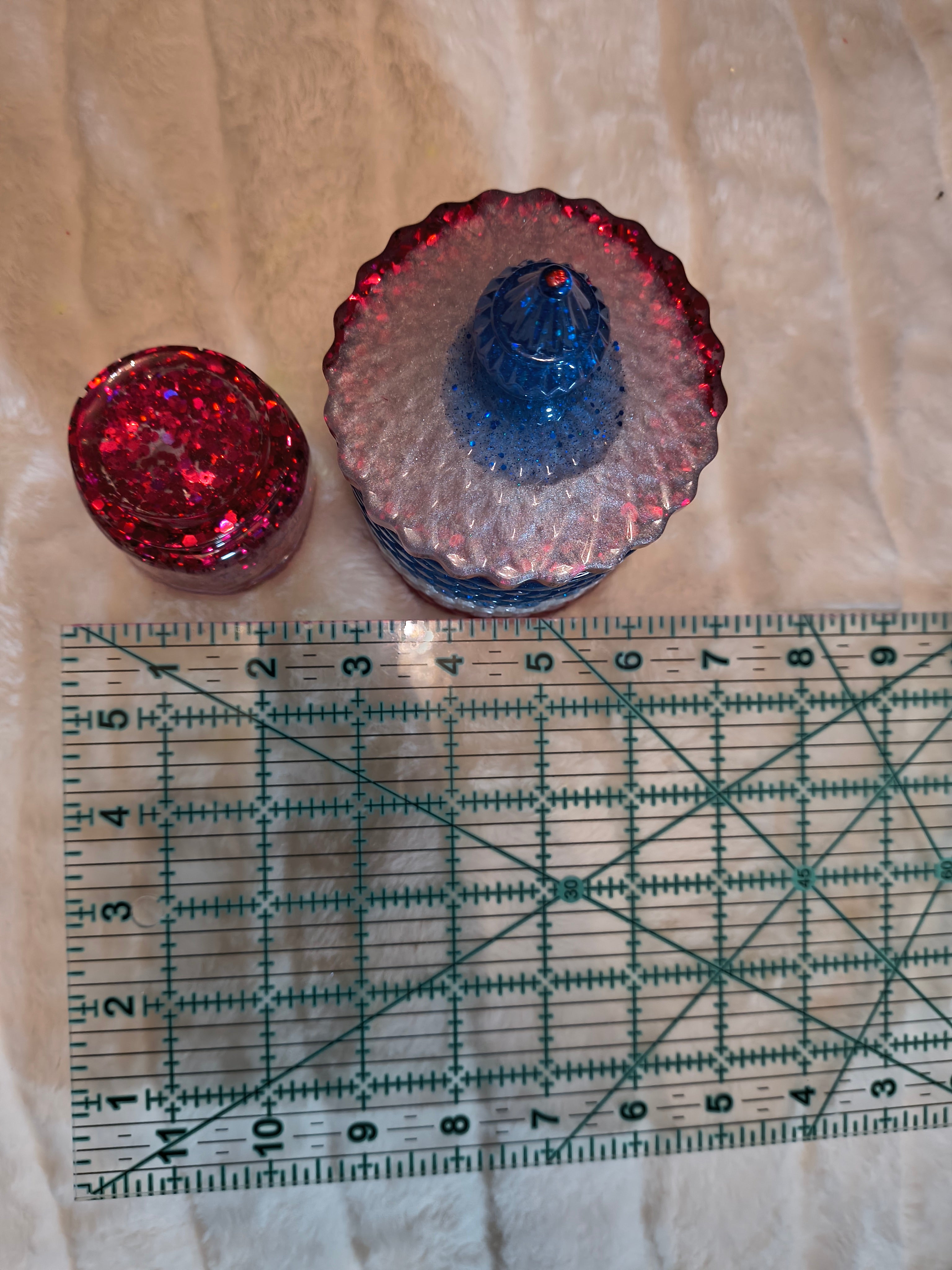Patriotic Resin Trinket Holder Set — Red, White & Blue Sparkle, Set of 2