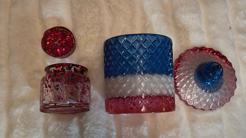 Patriotic Resin Trinket Holder Set — Red, White & Blue Sparkle, Set of 2