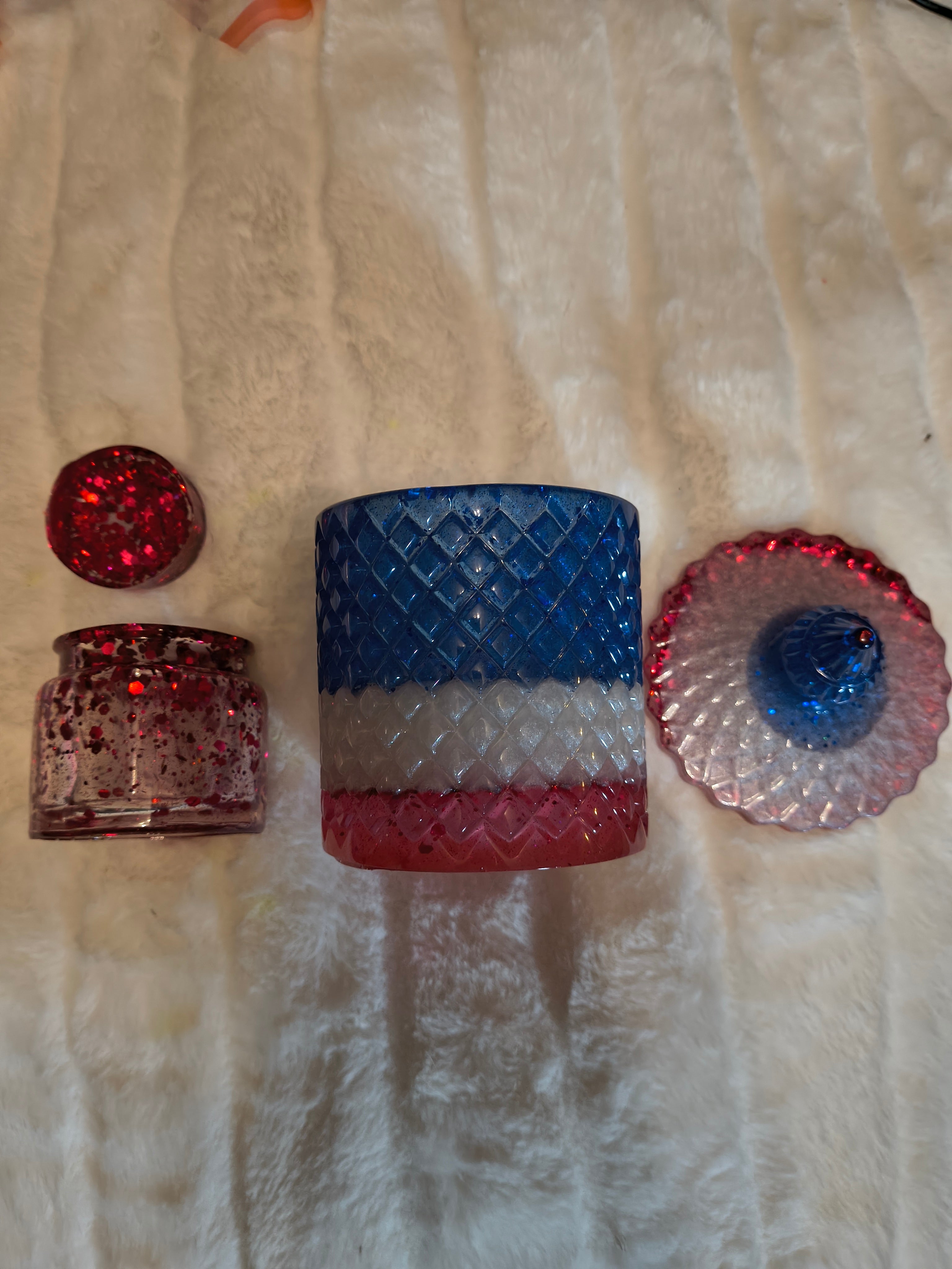 Patriotic Resin Trinket Holder Set — Red, White & Blue Sparkle, Set of 2