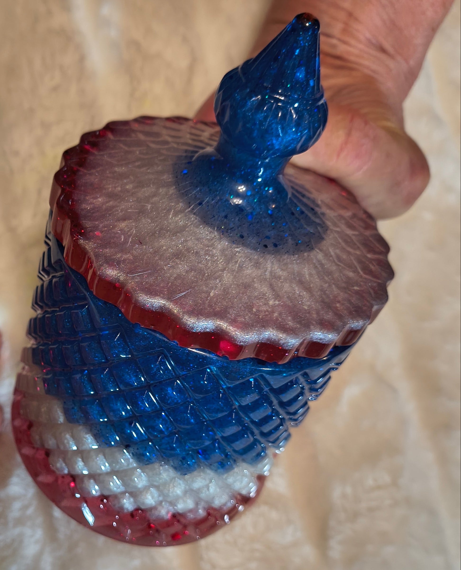 Patriotic Resin Trinket Holder Set — Red, White & Blue Sparkle, Set of 2