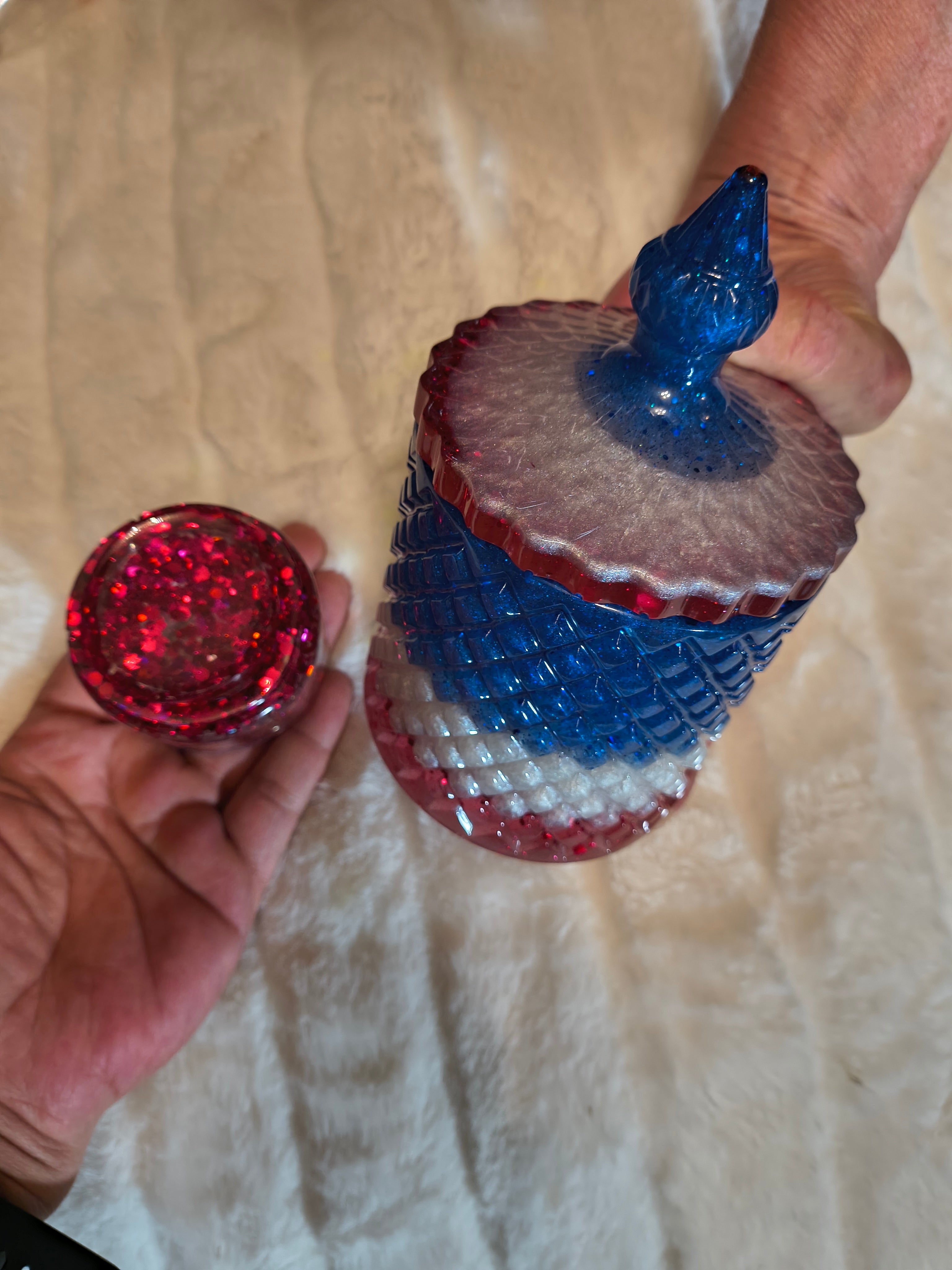 Patriotic Resin Trinket Holder Set — Red, White & Blue Sparkle, Set of 2