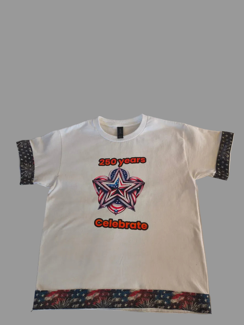 Short sleeve T-shirt, white,  Kids Patriotic T-Shirt/250 years Celebrate/Star& Flag design