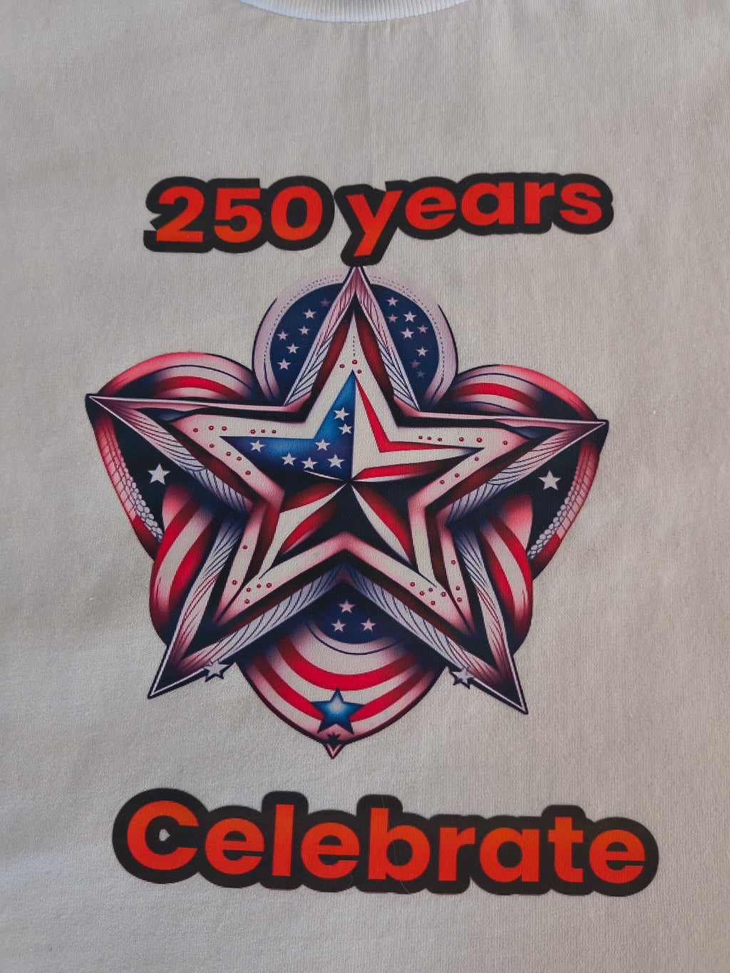 Short sleeve T-shirt, white,  Kids Patriotic T-Shirt/250 years Celebrate/Star& Flag design