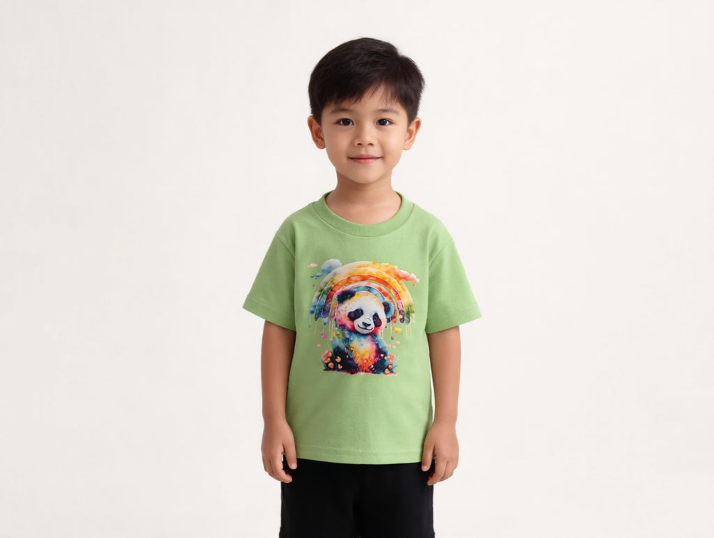 Short Sleeve, Cotton T-shirt, with colorful panda graphic