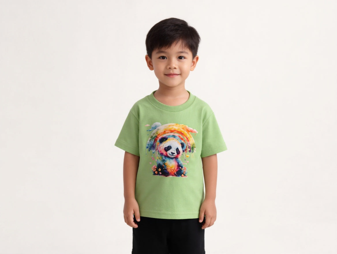 Short Sleeve, Cotton T-shirt, with colorful panda graphic