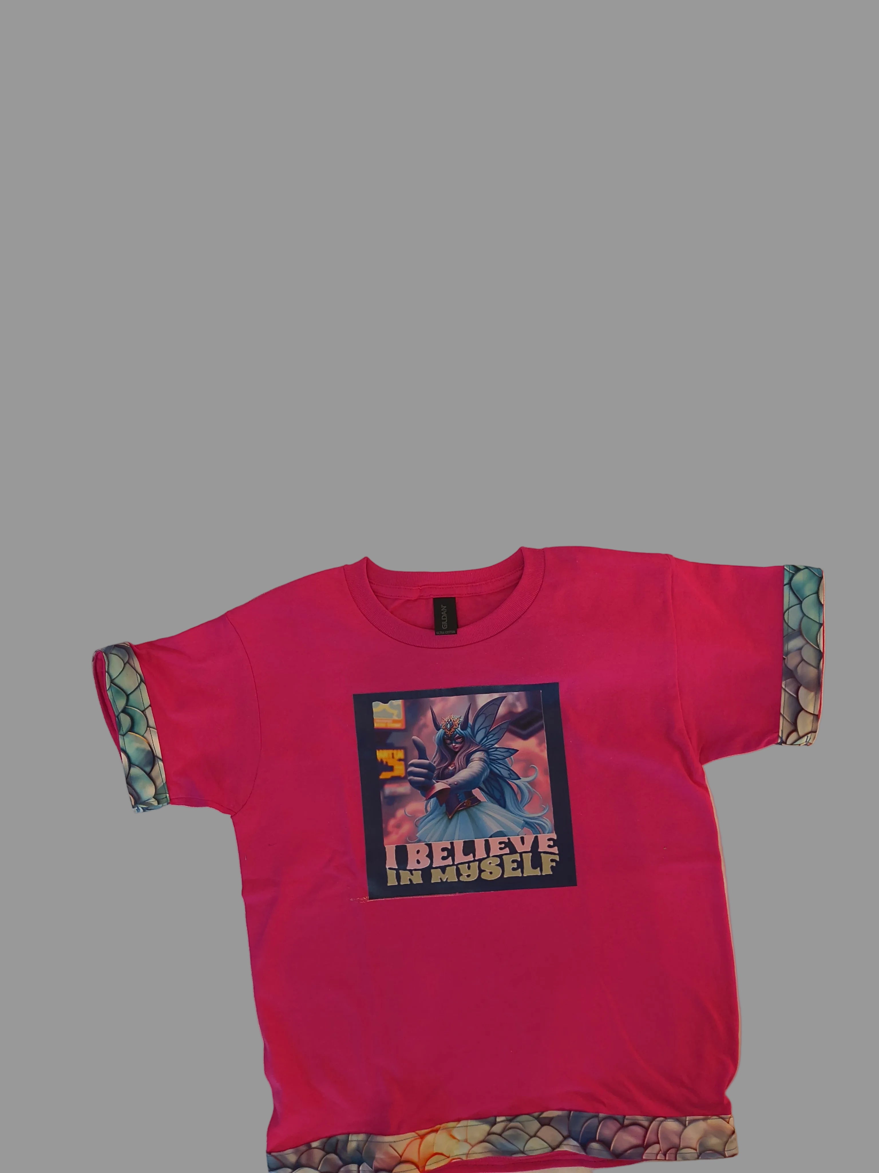 Short Sleeve T-Shirt, pink, 100% cotton, Female character with "I believe in Myself" statement