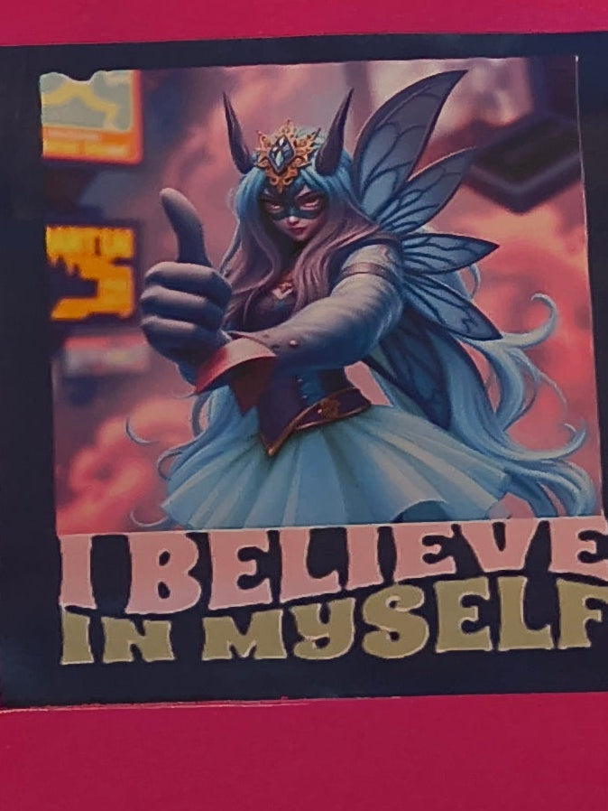 Short Sleeve T-Shirt, pink, 100% cotton, Female character with "I believe in Myself" statement