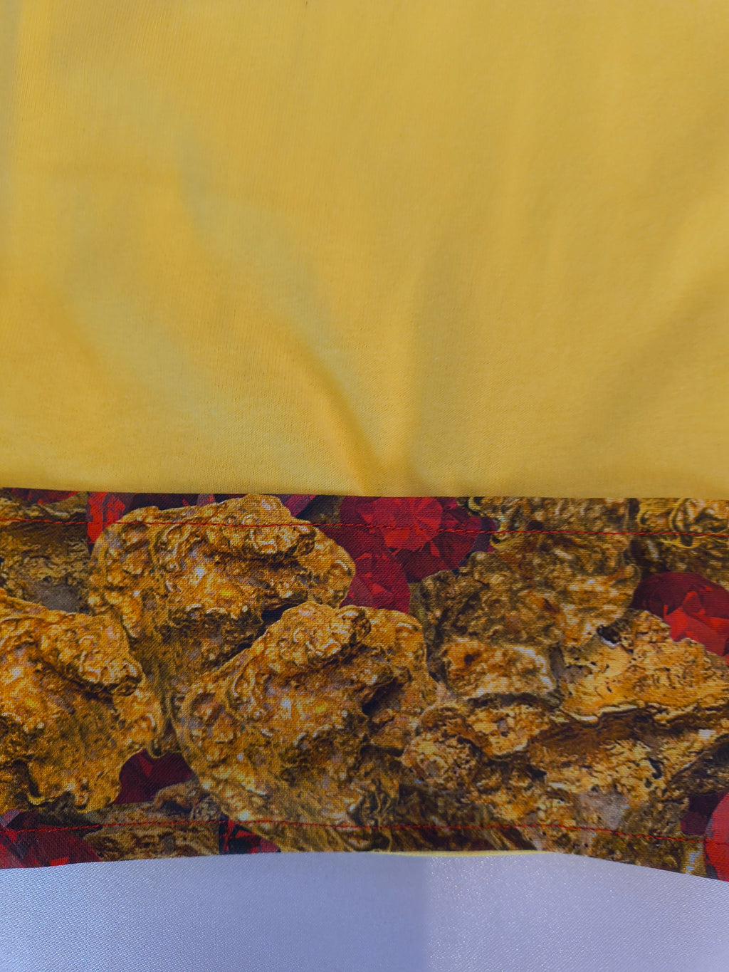 Short Sleeve T-Shirt, Yellow, 100% Cotton, Beautiful Dragon graphic with designer created cotton trim around sleeves and bottom of edge