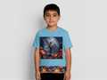 Short Sleeve T-Shirt, turquoise, 100% cotton, fun sea creature in the ocean popping a wheely, States, "Dream Big or Go Home", with cotton graphic sea trim