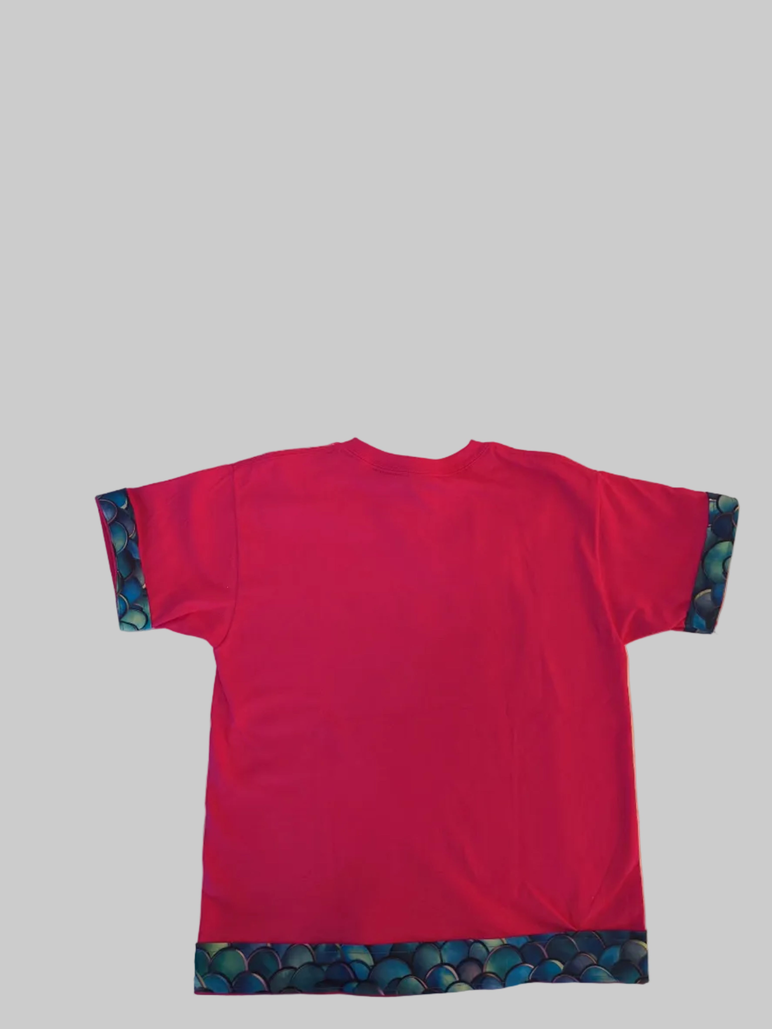 Short Sleeve T-Shirt, Pink, graphic of Dragon stating, "Not Today Flames will Happen", with multi color blue  edging on arms and hem