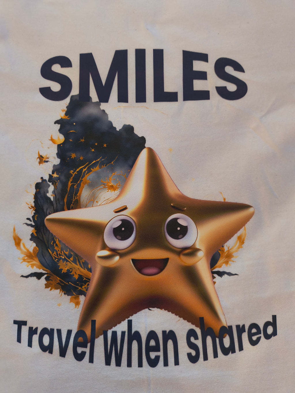 Short sleeved T-Shirt, white, 100% cotton, Smiles Travel when shared